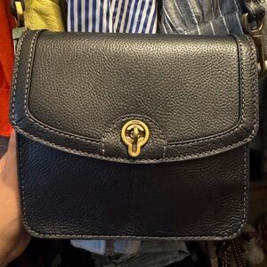Fossil Black Leather Crossbody Bag with Gold Accent